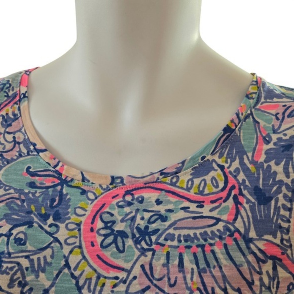 Lilly Pulitzer Womens Blue Pink Floral Paisley Cotton Short Sleeve T-Shirt SZ M - Picture 4 of 9